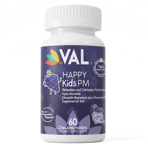VAL Kids PM Magnesium Gummies | Sugar-Free Chewable Tablets with Chamomile, Magnesium Glycinate + Citrate + Taurate | Vitamin B6 & C | Natural Grape Flavor | Sleep & Calm Support | 60 Ct | Ages 4+
