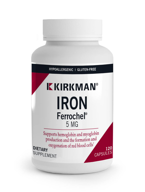 Kirkman Iron Ferrochel 5 mg - 120 Vegetarian Capsules - Ferrous Bisglycinate Chelate - Gentle Superior-Absorption Form - Hypoallergenic