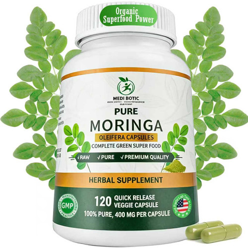 Organic Moringa Capsules 800mg, 3rd Party Tested & Non-GMO, 120 Count