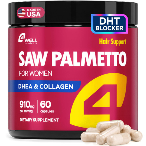 Saw Palmetto for Women 900mg – DHT Blocker for Hair Growth with DHEA & Collagen Peptides, Advanced Beauty Support Complex for Hair, Skin & Nails, DHEA Supplement, Thinning Support, 60 Capsules