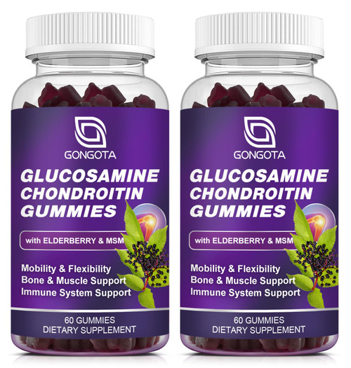 Glucosamine Chondroitin Gummies - 2- Pack, Extra Strength 1500mg Glucosamine with MSM & Elderberry, Flexibility Support, Best Cartilage & Immune Support Supplement for Men and Women - 120 count