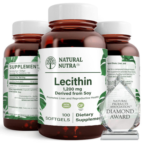 Natural Nutra Soy Lecithin 1200mg Supplement, 100 Soy Lecithin Softgels