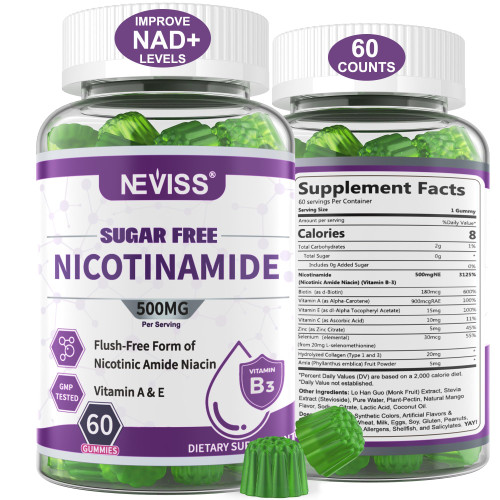 Nicotinamide 500mg Gummies, (Flush Free Niacin) Vitamin B3 Supplement,60Cts