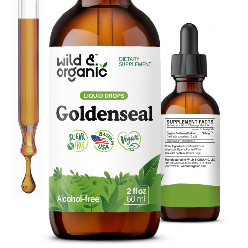Wild & Organic Goldenseal Root Tincture - Lung Cleanse, Immune Drops - 2 oz