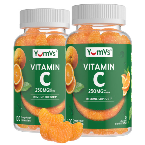 YumVs Vitamin C Gummies for Adults - 250 mg Orange Flavored Vitamin C Gummy - Vitamin C Chewable Immune Gummies for Adults - Immune Support Supplement - Kosher, Halal, Gluten Free (200 Count), 2 Pack