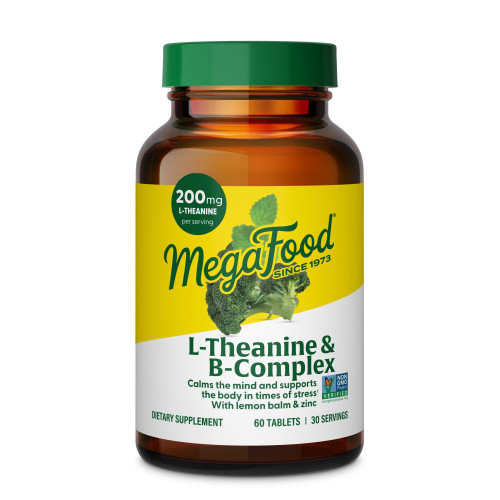 MegaFood L-Theanine 200mg & B Complex with Zinc & Lemon Balm, 60 Tablets