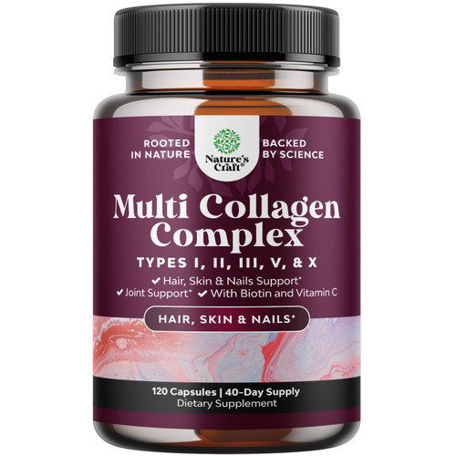 Advanced Multi Collagen Peptides Capsules - Skin & Hair Support - 120 Ct