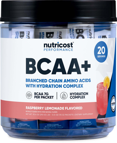 Nutricost BCAA+ Hydration Packets (Raspberry Lemonade) 20 Stickpacks