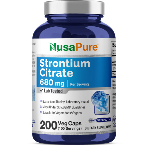 Strontium Citrate, Non-GMO Vegan, 680mg, 200 Veggie Capsules - 100 Servings