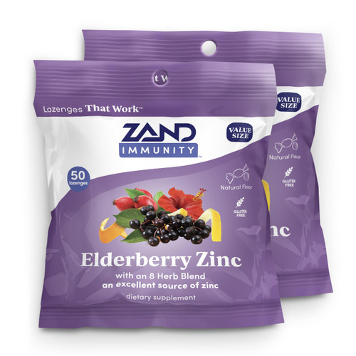 ZAND Immunity Elderberry Zinc Throat Lozenges 2-Pack - Good-for-You Dry Mouth Lozenges, Immune Support Supplement with Elderberry, Zinc 5mg - Soothe a Dry Throat, Natural Flavor, Gluten Free, 50ct ea