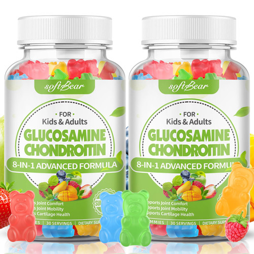 softbear Glucosamine Chondroitin Gummies with MSM Triple Strength, Organic Chewable Glucosamine Chondroitin Supplement for Joint Support Vegan Mixed Fruit Flavor 120 Gummies