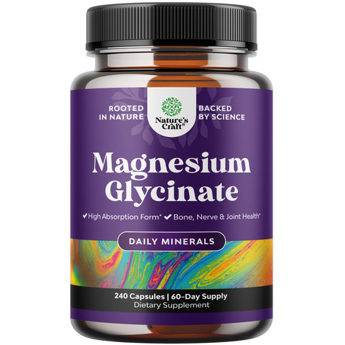 Pure Magnesium Glycinate 500mg Capsules, Chelated - High Absorption - 240ct