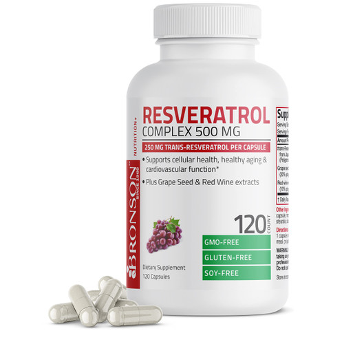 Bronson Resveratrol Complex 500 mg with Grape Seed & Red Wine, 120 Capsules