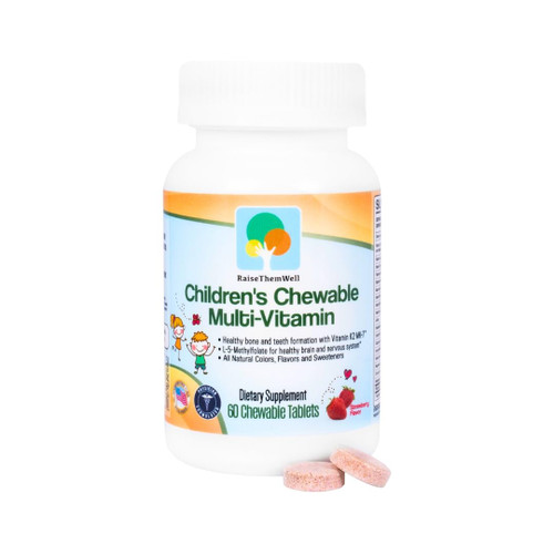 Raise Them Well Tasty Chewable Kids Multivitamin, All-Natural Colors, Flavors & Sweeteners, Daily Essential Vitamins for Children, Easy-to-Chew Vitamins, Strawberry