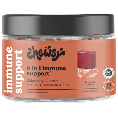 Chewsy 6-in-1 Immune Support Supplement Fruity Chews with Elderberry, Vitamin C, A & D, Zinc & Selenium - 30-Day Supply, Individually Wrapped Immunity Vitamins Chews for Adults and Kids (1)