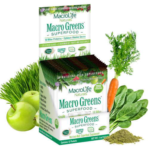 MacroLife Naturals Macro Greens Powder, 12 Packets
