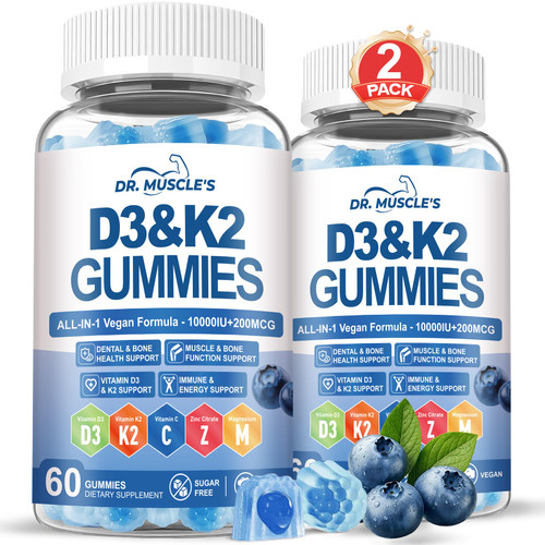 2-Pack Vitamin D3 K2 Gummies, D3 K2 Vitamin 10,000 IU & 200 MCG Supplement