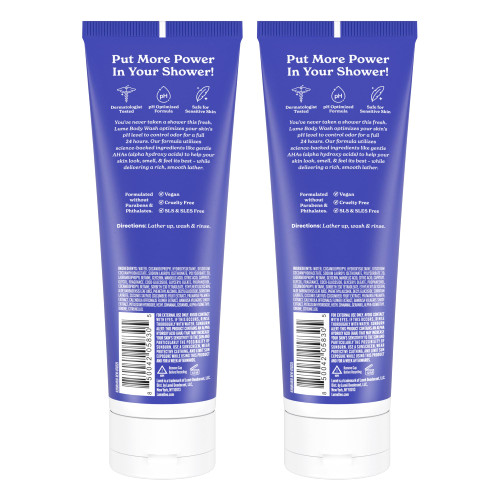 Lume Acidified Body Wash for 24 Hour Odor Control - Removes Odor Better than Soap - Hydrating Formula - Formulated without SLS or Parabens - Safe for Sensitive Skin - 8.5 Ounce - 2 Pack (Soft Powder)