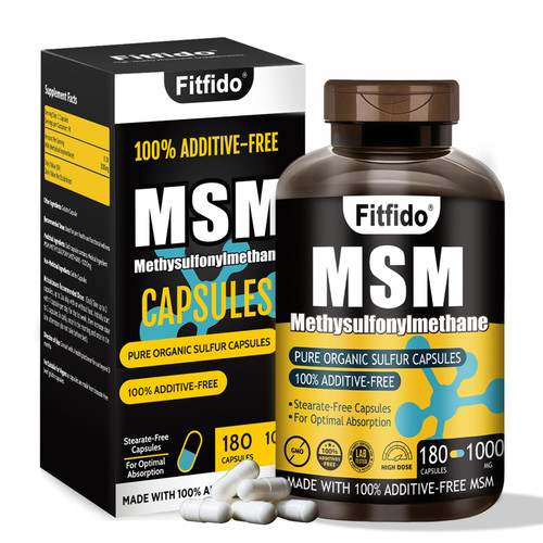 Fitfido MSM Capsules 1000mg, 99.9% Pure Organic Sulfur, 180 Count