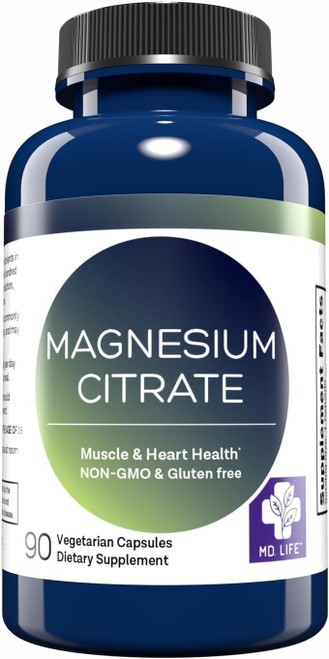 MD. Life Magnesium Citrate 250 mg, High Absorption, 90 Capsules, Non-GMO