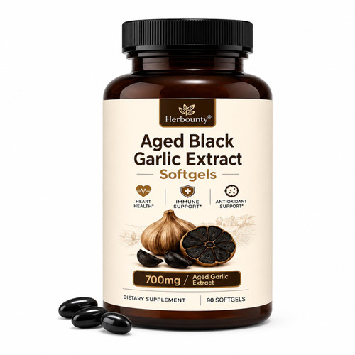Herbounty Odorless Fermented Aged Black Garlic Extract 700mg, 90 Softgels