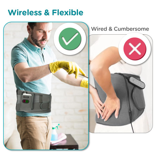 Comfytemp Cordless Heating Pad with Massager for Back, Portable Lower Back Massager FSA Eligible HSA Rechargeable Wireless Electric, Birthday Gifts for Women Men Mom Dad Seniors 3 Heat 30Auto-Off Grey