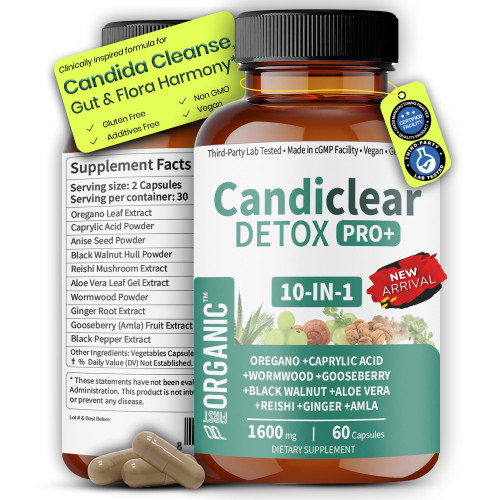 FIRSTORGANIC Women’s Candida Cleanse & Yeast Balance | 1600mg - 60Caps | 10-in-1 Herbal Parasite Detox Support with Oregano, Wormwood, Black Walnut & Clove | Third-Party Lab Tested