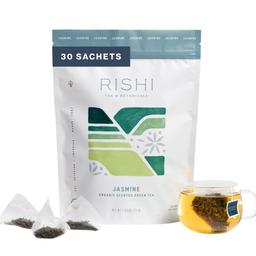Rishi Tea Jasmine Organic Chinese Green Sachet Tea Bags, Caffeinated, 30ct