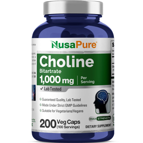 Choline Bitartrate, Vegetarian, Vegan, 1000mg, 200 Capsules - 100 Servings