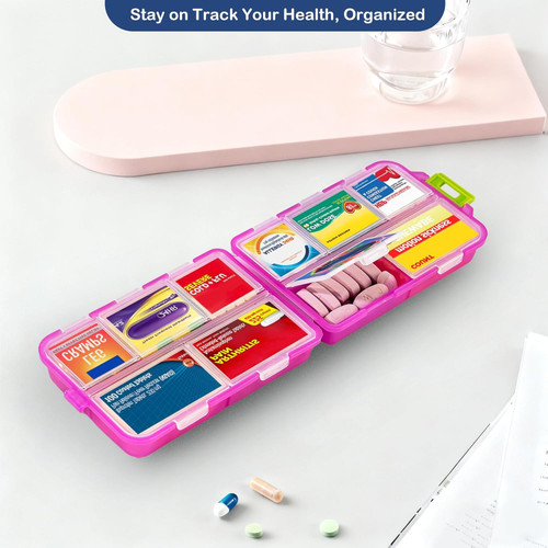 2026 New Extra Large Pill Box with Medicine Labels Travel Essentials Daily Med Container Mini Medication Organizer Storage Organizer Case 7 Day Pill Organizer(Pink+White+Grey)