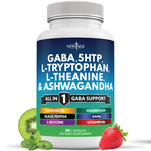 NEW AGE GABA 750mg 5 HTP 200mg L Tryptophan 500mg L Theanine 200mg Ashwagandha SAM-e L-Glycine - Vitamins for Women and Men with 5-HTP (5-Hydroxytryptophan) - 90 Count