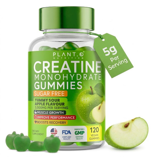 Creatine Monohydrate Gummies Sugar Free – 5000mg (5g) Per Serving (4 Gummies), 120 Count – Crisp Sour Green Apple Flavor – No Mixing – Vegan Creatine Gummies for Men & Women, Non-GMO, Gluten Free