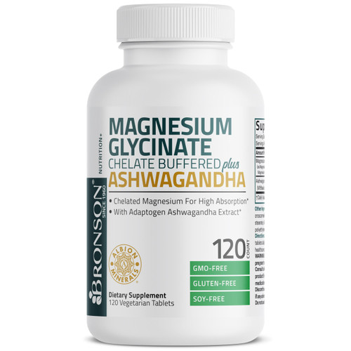 Bronson Magnesium Glycinate Plus Ashwagandha Dietary Supplement 120 Tablets