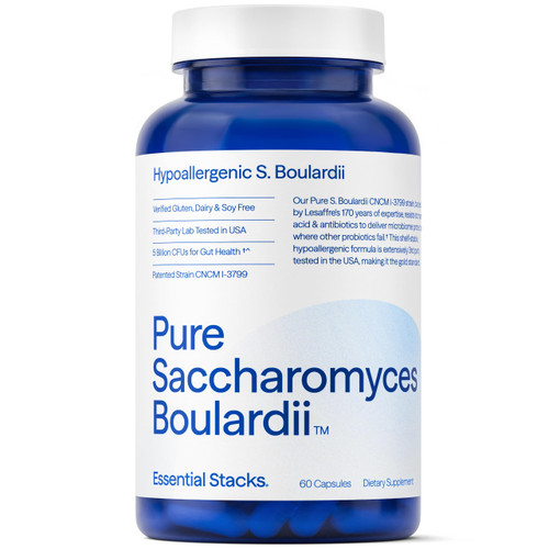 Essential Stacks Saccharomyces Boulardii Probiotics (Non-GMO & Gluten Free) - 5 Billion CFUs for Gut Health (60 Capsules)