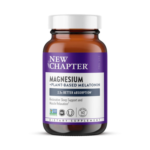 New Chapter Magnesium + Plant-Based Melatonin Supplement, with 2.5X Better Absorption Magnesium Glycinate & Non-GMO Melatonin 1 mg from Tomato – Sleep Aid & Muscle Relaxation* - 60 Tablets