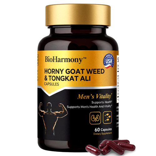 BioHarmony Hornygoatweed for Men, Tongkat Ali & L-Citrulline Supplement– 3-in-1 – Supports Male Vitality, Stamina,Energy & Endurance – 60 Capsules