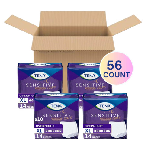 TENA Sensitive Care Overnight Incontinence Underwear for Women, Adult diapers, X-Large (Waist Sizes 39in–52in), Better Fit, 56 Count (4 packs of 14)