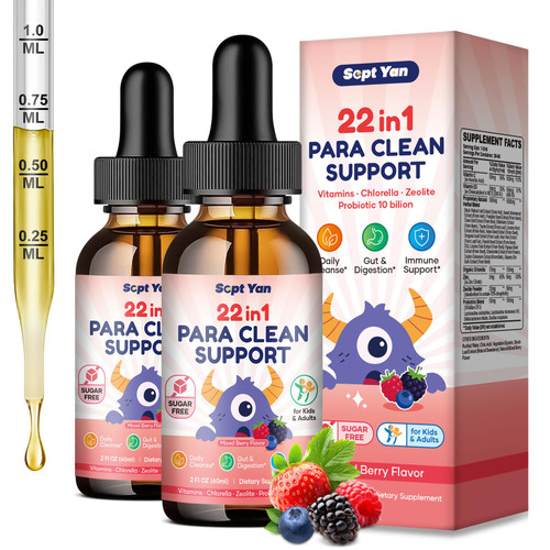 SEPT YAN 22 in 1 Parasite Cleanse for Humans & Kids, Herbal Gut Cleanse Liquid Drops with Wormwood, Black Walnut, Clove, Chlorella, Oregano, Digestive Health Support - Mixed Berry Flavor 4 Fl Oz