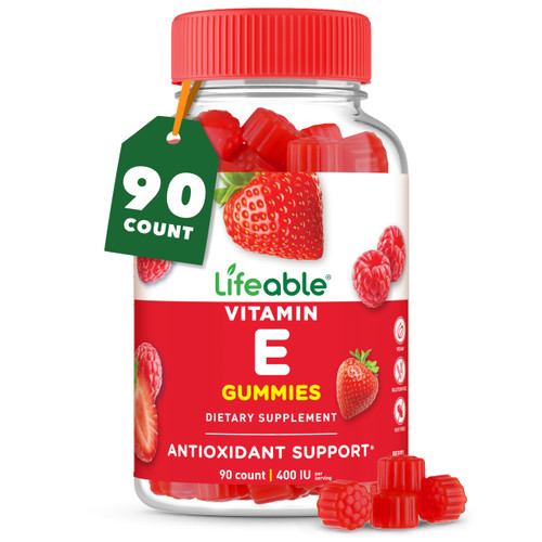 Lifeable Vitamin E Gummies for Women and Men, 400 IU, Vegan, 90 Count