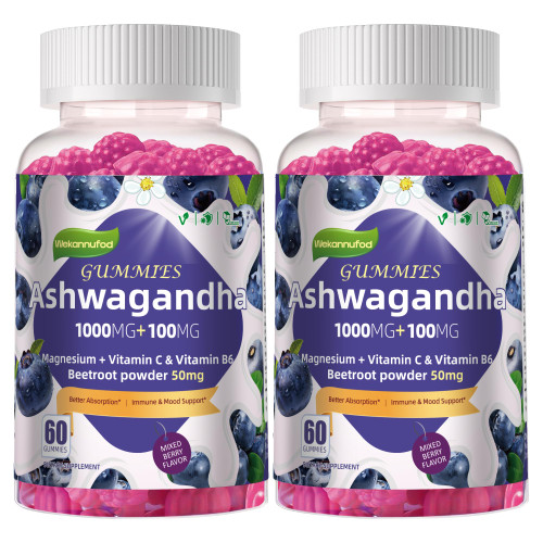 Wekannufod Ashwagandha Gummies 1000mg, 120 Count (2 Pack) – Organic Root Extract, Daily Adaptogen Gummies, Non-GMO, Sugar Free & Gluten Free