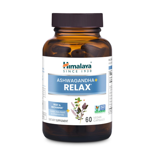 Himalaya Ashwagandha+ Relax, with GABA, Holy Basil & Chamomile for Reset, Relaxation & Stress Relief, Vegan, Gluten Free, 540 mg, 60 Vegetarian Capsules, 1 Month Supply