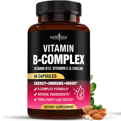 Vitamin B Complex for Men & Women - Made in USA - B-Complex: B1, B2, B3, B5, B6, B7, B8, B9, B12 with Vitamin C, Choline, Inositol - Energy, Brain & Heart Support Supplement - 60 Vegan Capsules