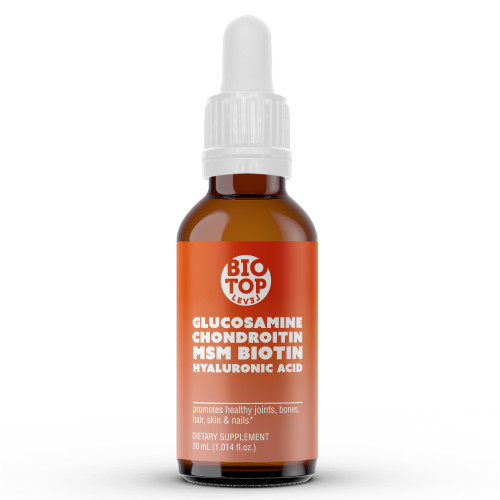 BIOTOPLEVEL Liquid Glucosamine, Chondroitin, MSM, Biotin, Hyaluronic Acid, All in One Formula for Good Health of Joints, Bones, Hair, Skin & Nails