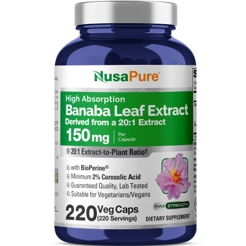 Banaba Leaf, Non-GMO, Vegan, 150mg, 220 Veg Capsules - 220 Servings