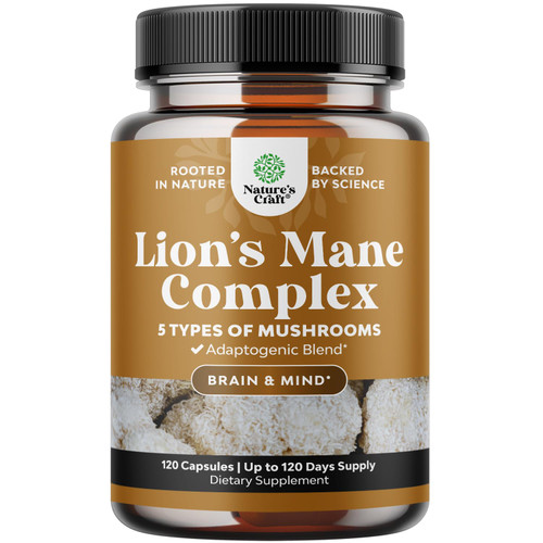 Advanced Lion's Mane Mushroom Supplement - Lions Mane Supplement Capsules with Reishi Chaga Maitake & Shiitake for Brain Health Memory Support & Focus - Nootropic for Mental Clarity - 120 Count