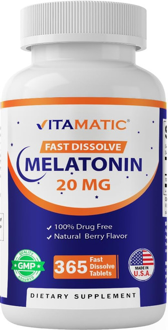Vitamatic Melatonin 20 mg, 365 Fast Dissolve Tablets | Natural Berry Flavor