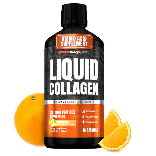 ProSupps Amino23 Liquid Collagen Shots, Citrus Punch - Collagen Peptide Post Workout Supplement Supports Healthy Aging, Joints, Skin & Hair - Gluten-Free & Zero Sugar - 16 Servings