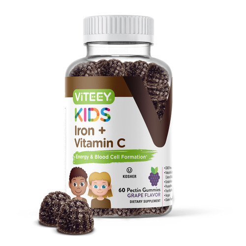 Viteey Iron for Kids with Vitamin C - Tasty Chewable Grape Flavored Gummy