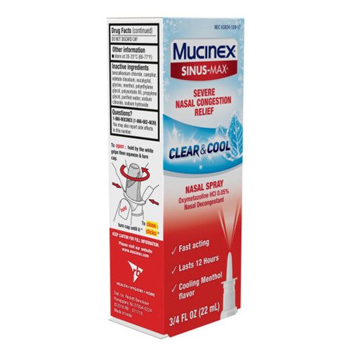 Mucinex Sinus-Max Nasal Spray Decongestant, 12 Hour Over-The-Counter Medication Nose Spray for Sinus Relief, Nasal Decongestants for Adults & Sinus Congestion, Cooling Menthol, 0.75 Fl Oz (Pack of 6)