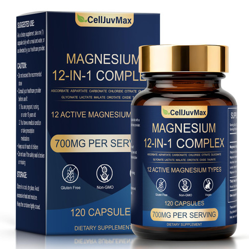Magnesium 12-in-1 Complex Supplement – 700mg High Absorption Magnesium Glycinate, Citrate, Malate & Taurate Blend for Muscle, Nerve, Sleep Support – 120 Vegan Capsules for Women & Men (1)